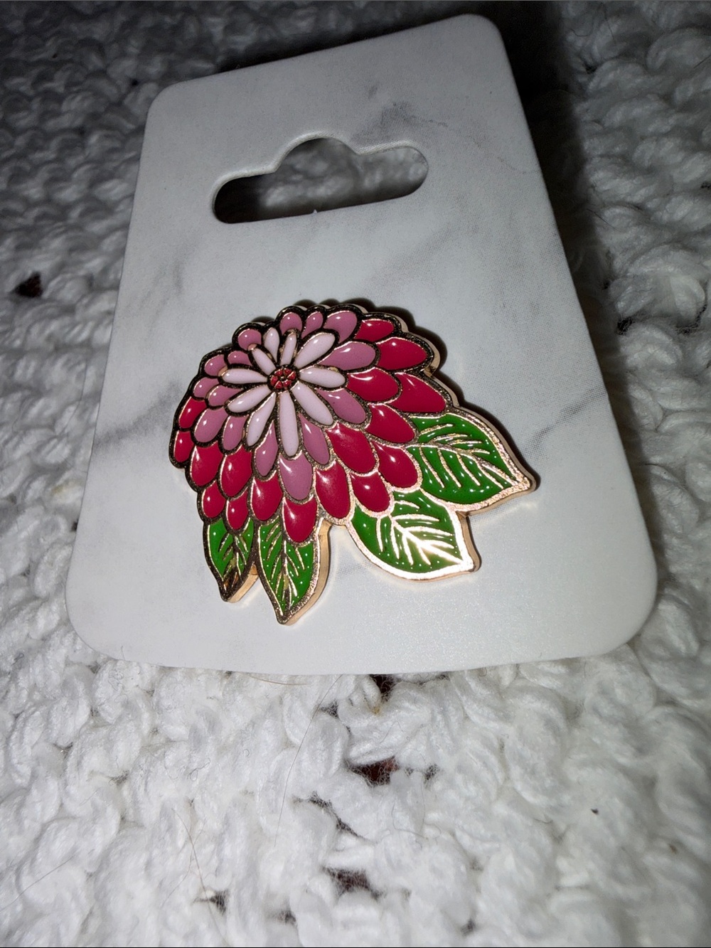 Pink Chrysanthemum Floral Enamel Pin Brooch NWT